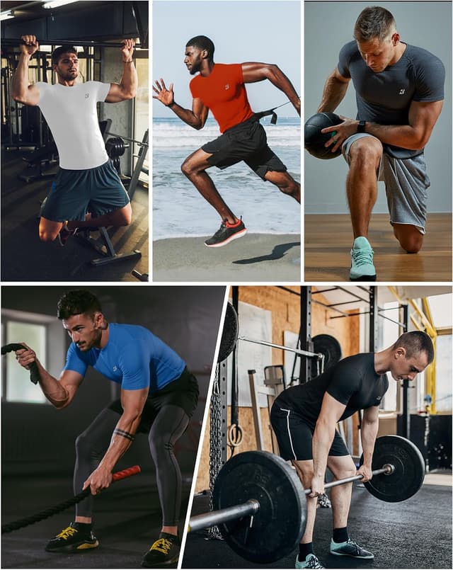 Detalle de Roadbox Compression Shirt for Men Short Sleeve — Cool-Dry Athletic Base Layer