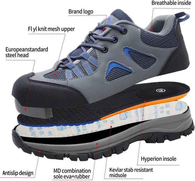 Detalle de ISOOUS Sicherheitsschuhe für Herren & Damen – leichte Arbeitsschuhe mit Stahlkappe, atmungsaktiv und schusssicher gegen Durchtritt