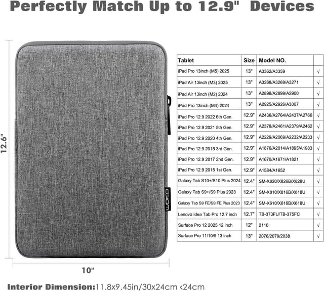 Detalle 2 de MoKo Moko Hülle Tasche / Sleeve Schutzhülle aus Polyester – Hellgrau für Tablets bis 12,9 Zoll