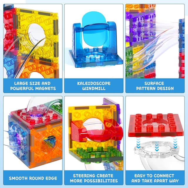 Detalle de Magnetic Marble Run (66pcs) Magnetic Tiles Ball Run construction toy for ages 3–8+