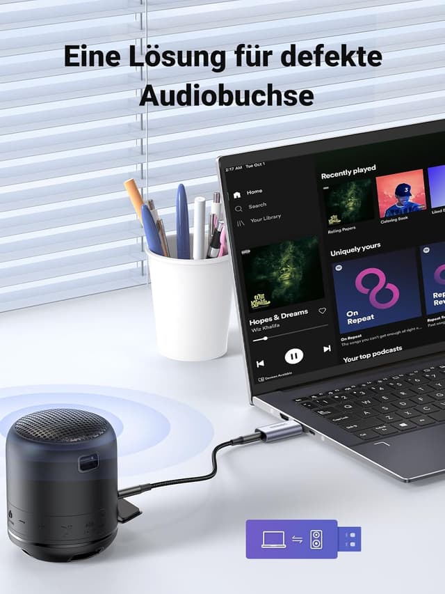 Detalle de UGREEN USB Externe Soundkarte 2-in-1 (USB auf 3,5-mm Klinke) mit TRRS für Headset & Mikrofone