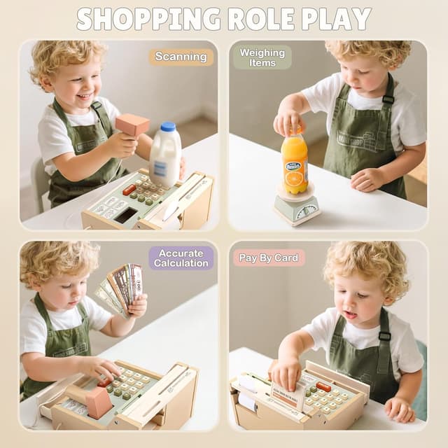 Thumbnail 2 de Dreamon Caisse Enregistreuse Enfants Bois 12 pièces