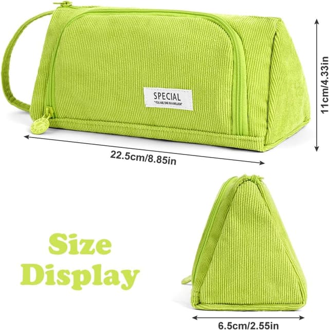 Detalle 2 de APXEL Grande trousse de papeterie en velours côtelé vert (grand modèle zippé)