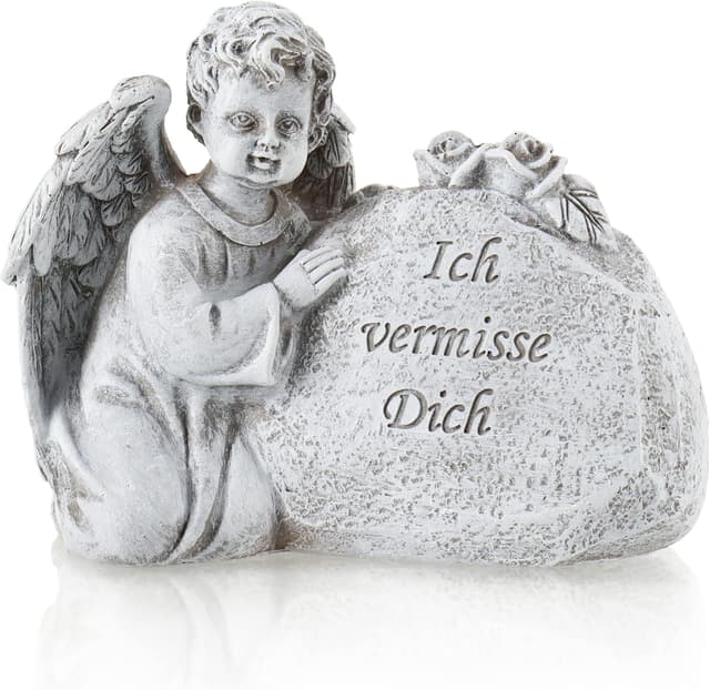 Thumbnail 6 de com-four® decorazione tombale a cuore con angelo e iscrizione commemorativa “Angelo Tu vivi nei nostri cuori” (1 pezzo)