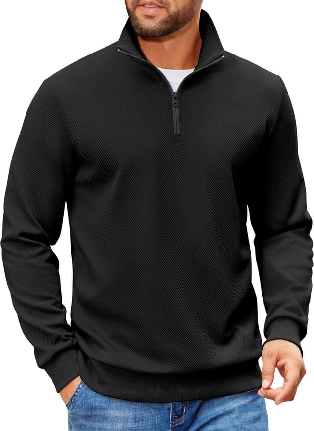 Detalle de COOFANDY Mens Quarter Zip Pullover