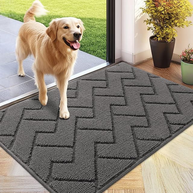 Detalle de Biscpro Door Mat 60x90cm (Indoor/Outdoor, Washable, Non-slip TPR Back) – Grey