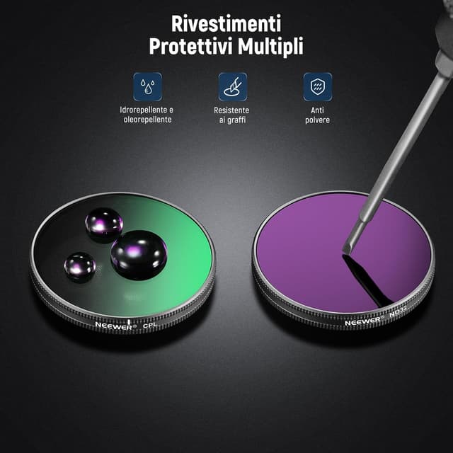 Detalle 2 de NEEWER Set filtri ND a scatto per DJI Osmo Action 5 Pro/4/3 (ND8, ND16, ND32 + CPL) FL-A76