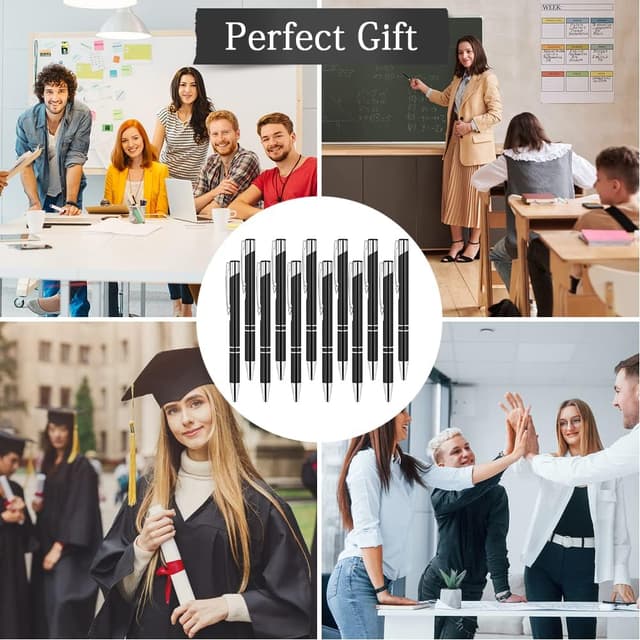 Detalle de AUAUY Einziehbare Kugelschreiber (12er-Set) mit blauem Druck, Metall-Klickstift für Schule & Büro