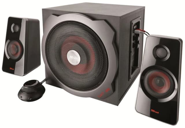 Detalle 2 de Trust GXT 38 2.1 PC-Lautsprecher-Set mit Holz-Subwoofer und 2.1-Sound