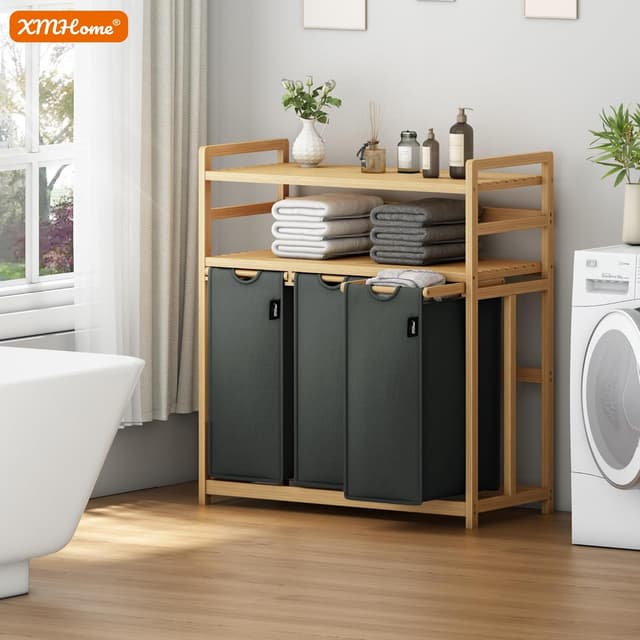 Thumbnail 4 de XMHome Wäschesammler 3 Fächer 148 L Dunkelgrau