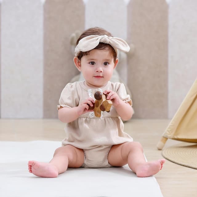 Detalle de MAMIMAKA 3-Pack Cotton Bubble Romper Short Sleeve Bodysuit Set for Newborn Baby Girls