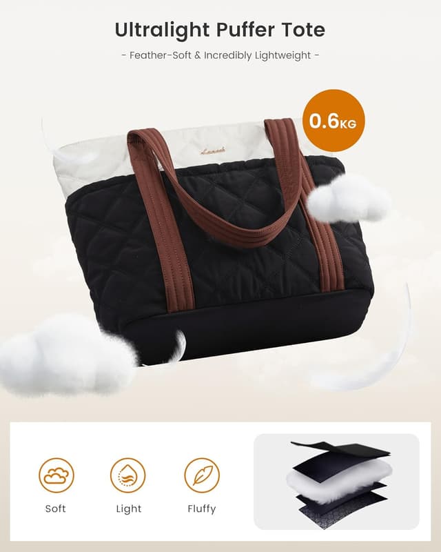 Detalle de LOVEVOOK Shopper Tasche Damen groß mit 17,3-Zoll-Laptopfach – leichte Puffer Tote Bag für Uni, Büro & Reisen