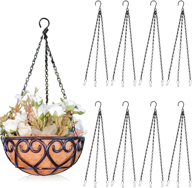 Detalle de LoNinLoAn 8pc Hanging Basket Chains (3-Point) with Hooks for Black Plant Pots & Bird Feeders