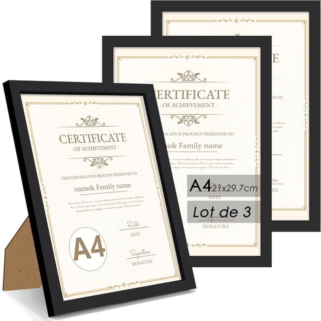 Detalle de QPQIYIY Bilderrahmen A4 (21 x 29,7 cm), 3er-Set, Schwarz