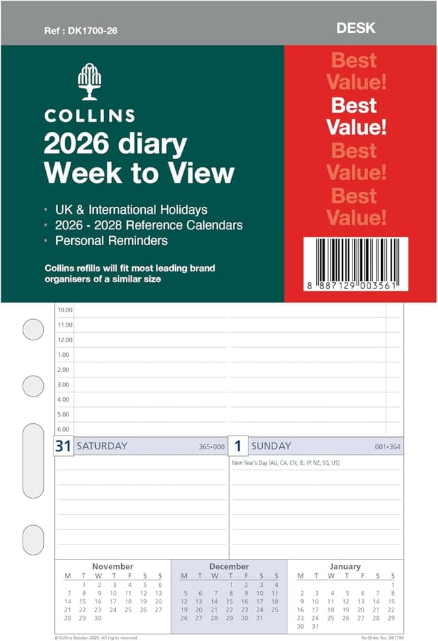 Detalle de DayPlanner refill 2026 week-to-view 12 month