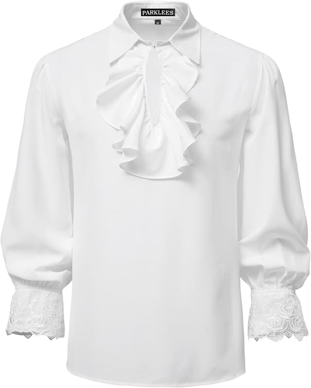Detalle de PARKLEES Men’s Renaissance Pirate Ruffled Shirt with Jabot Collar