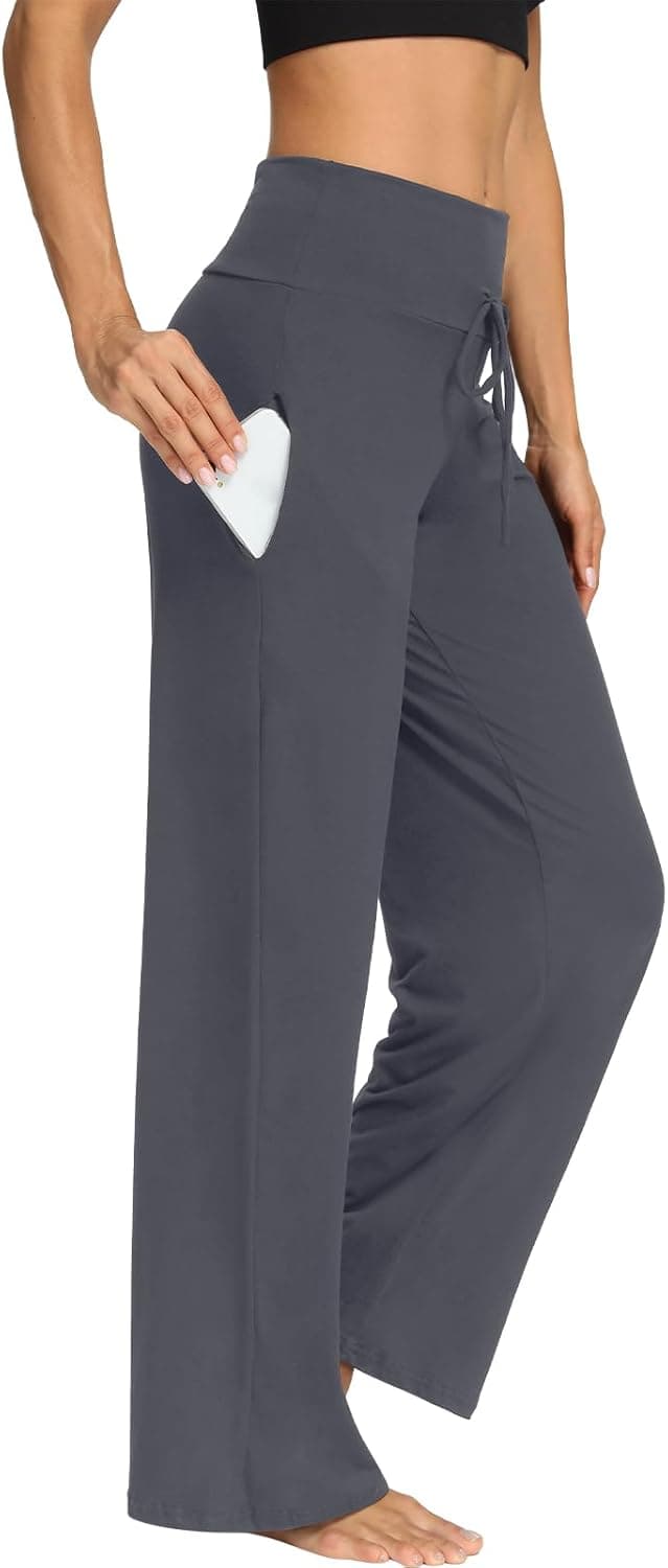 Detalle 2 de DDOBB women’s wide-leg yoga pants with pockets, high waist stretch and tummy control