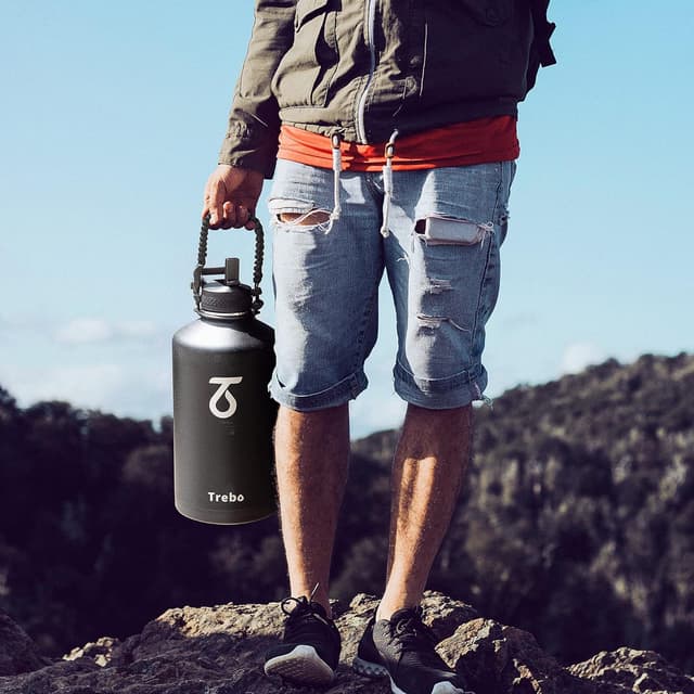 Thumbnail 6 de Trebo One Gallon Insulated Water Bottle (128oz) with Paracord Handle, Double-Wall Stainless Steel, Leakproof Lids
