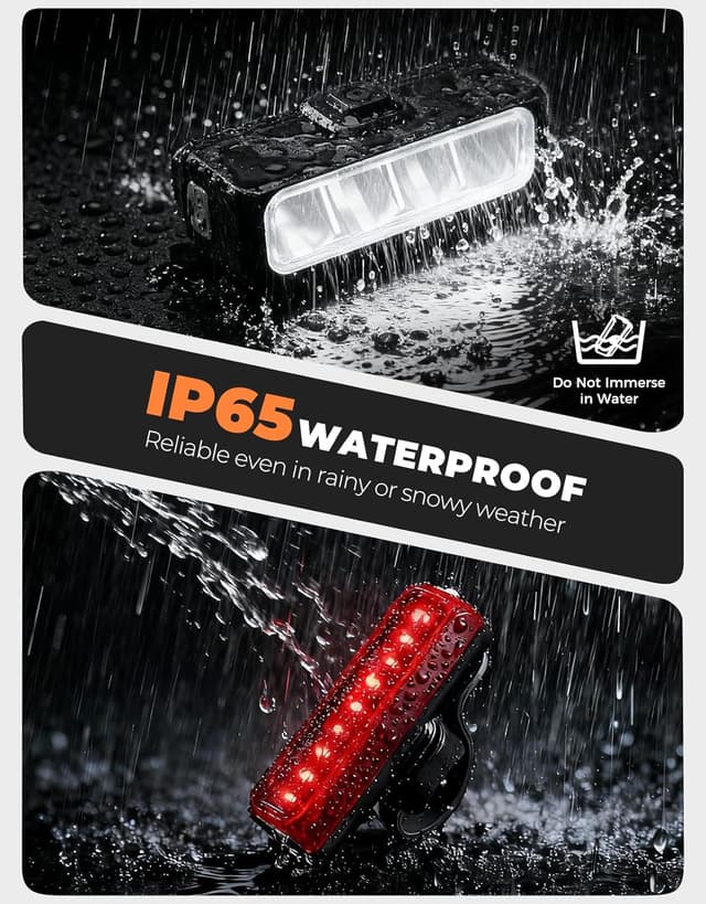 Detalle de EOIWUY bike lights set (1500LM front) with wide beam, 4+5 modes and USB Type-C charging, IP65 waterproof