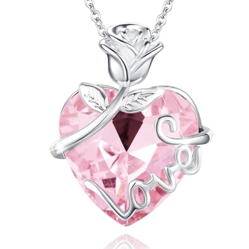 Detalle de llyish Collar mujer plata con corazón y rosa eterna en caja de regalo