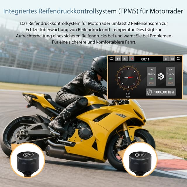 Detalle de Carpuride W702T Pro Motorrad CarPlay/Android Auto Bildschirm mit TPMS