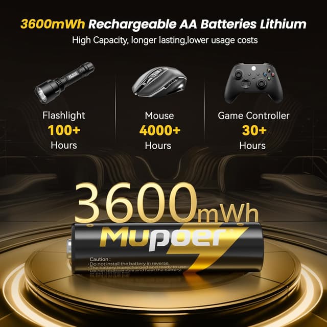 Thumbnail 6 de Rechargeable AA Lithium Batteries 1.5V (16-pack, 3600 mWh) – Rechargeable Lithium AA Cells (charger not included)