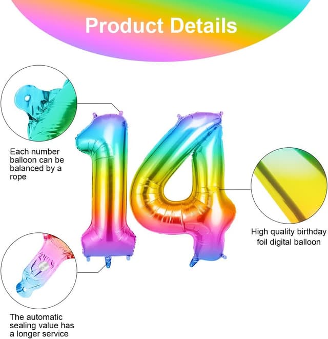 Thumbnail 2 de OFFCUP Ballon 14 ans arc-en-ciel 101 cm