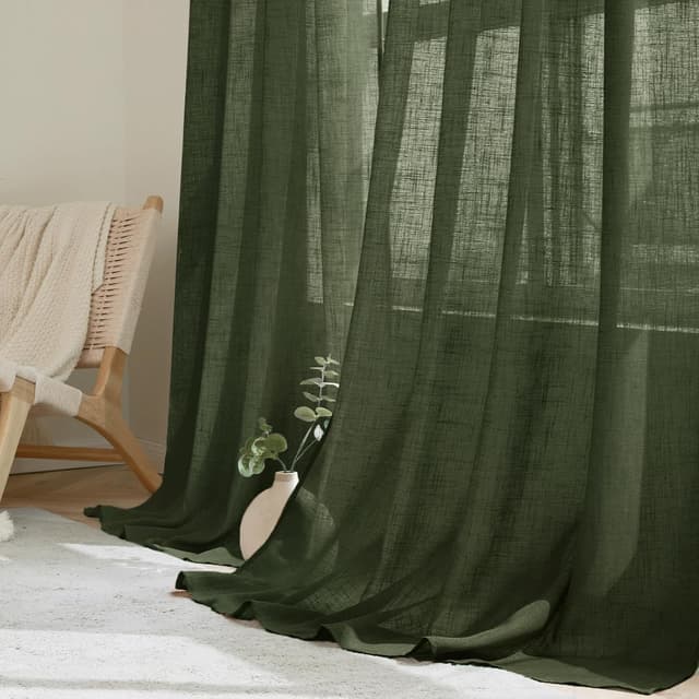 Thumbnail 6 de Woaboy Leinen-Gardinen Matcha Grün (Halbtransparent) mit Ösen, 2er-Set 140x225 cm