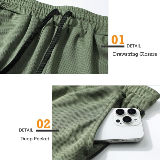 Detalle 1 de Surenow 3-Pack Mens Running/Gym Shorts (Quick-Dry, 3-Inch) with Pockets