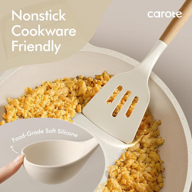 Detalle 2 de CAROTE 22-Piece Silicone Cooking Utensils Set (Up to 446°F) with Wood-Style Handles