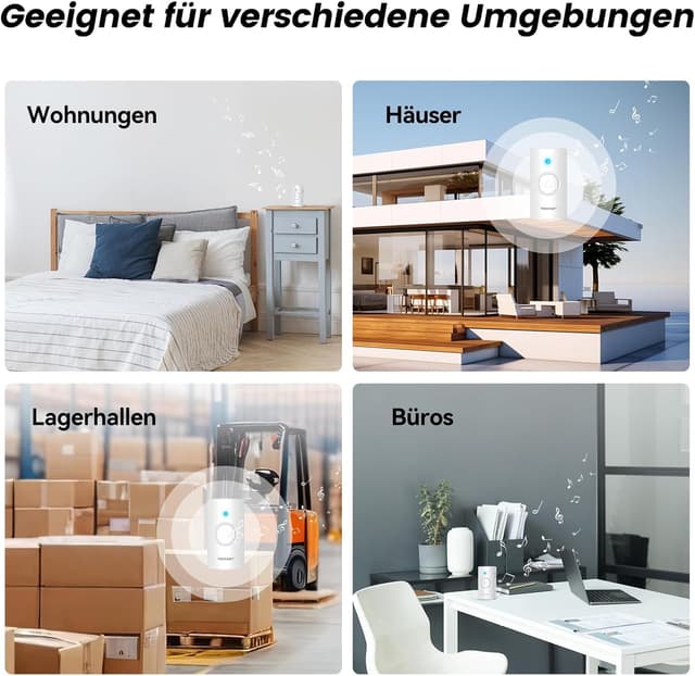 Thumbnail 6 de TECKNET Funkklingel mit 400 m Reichweite, IP67, 2 Empfängern und 60 Melodien (weiß)