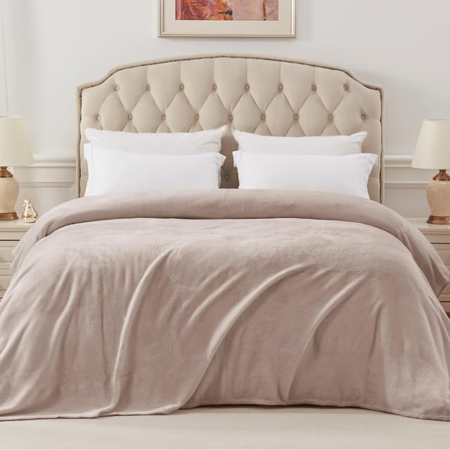 Detalle de Exclusivo Mezcla plaid couverture polaire en mélange, pour canapé ou lit, toutes saisons, camel 230x270 cm