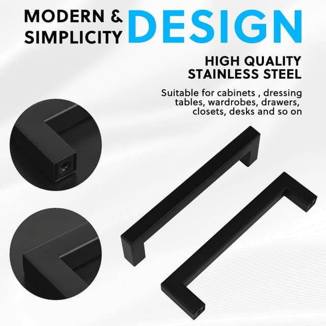 Detalle de flintronic 2 pezzi maniglie per armadietti in acciaio inox con distanza fori 160 mm (nero)