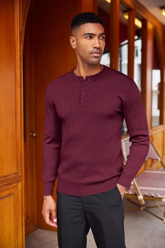 Detalle 2 de COOFANDY Henley Pullover mit Knopfleiste