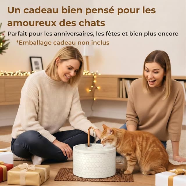 Detalle de Fontaine à eau pour chat MISFANS en céramique 2,1 L – design nid d’abeille et filtration