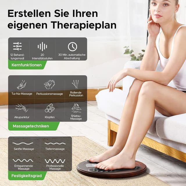 Detalle de Durchblutungsstimulator für Beine mit Rotlichttherapie, EMS/TENS Fußmassagegerät (4 Elektrodenpads)