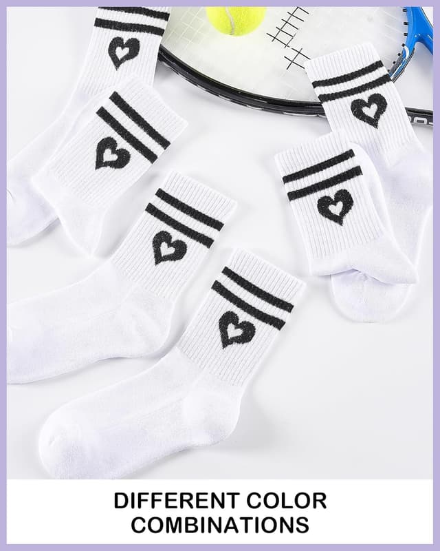 Thumbnail 6 de Niofind Calzini da tennis da donna alti (3 paia) con cuore, bianchi e neri, comodi per corsa e tutti i giorni