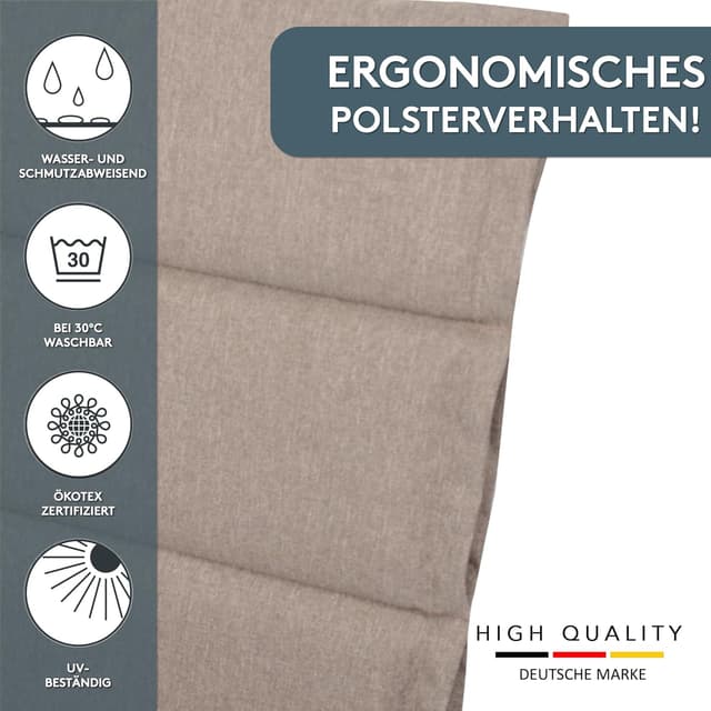 Detalle 2 de LILENO HOME Sonnenliege Auflage im 1er Set (Taupe) – Teflon-Polster für Rollliegen