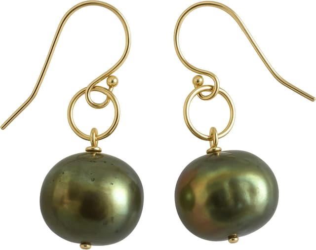 Detalle de Olivgrüne Süßwasser-Zuchtperlen Gold Filled Tropfen Ohrringe – handgefertigte Geschenkidee