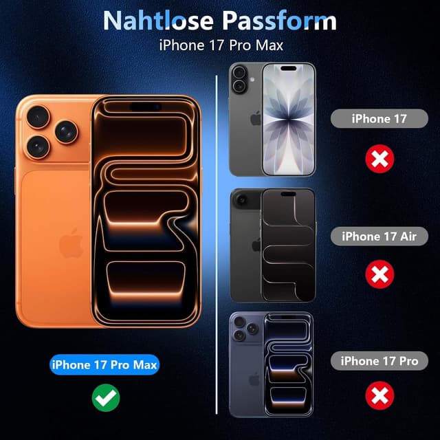 Thumbnail 6 de Liilaa für iPhone 17 Pro Max Sichtschutz: Privacy-Glasfolie inkl. Kameraschutz (2 Stück Sichtschutz, 1 Satz Kameraschutz)