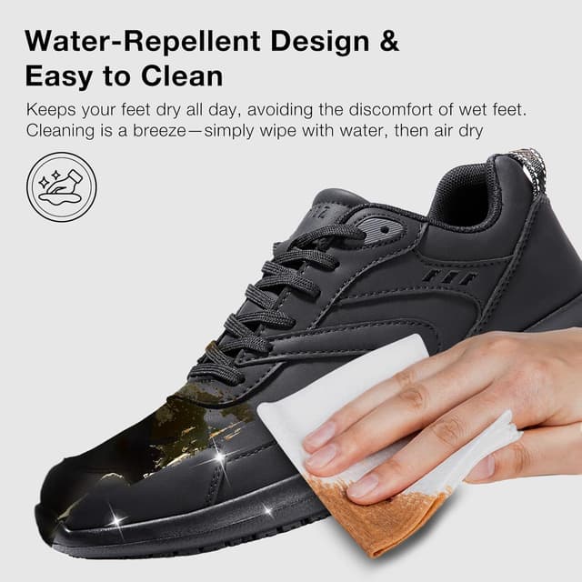 Detalle 2 de SPIEZ Non Slip Chef Shoes – Lightweight Men’s Work Trainers with SRC Certification, Water-Repellent Black (UK 6.5–11)