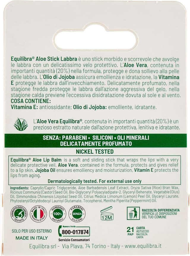 Detalle de Equilibra Viso Aloe Stick Labbra Idratante all’Aloe Vera 20% (3 x 5,5 ml)