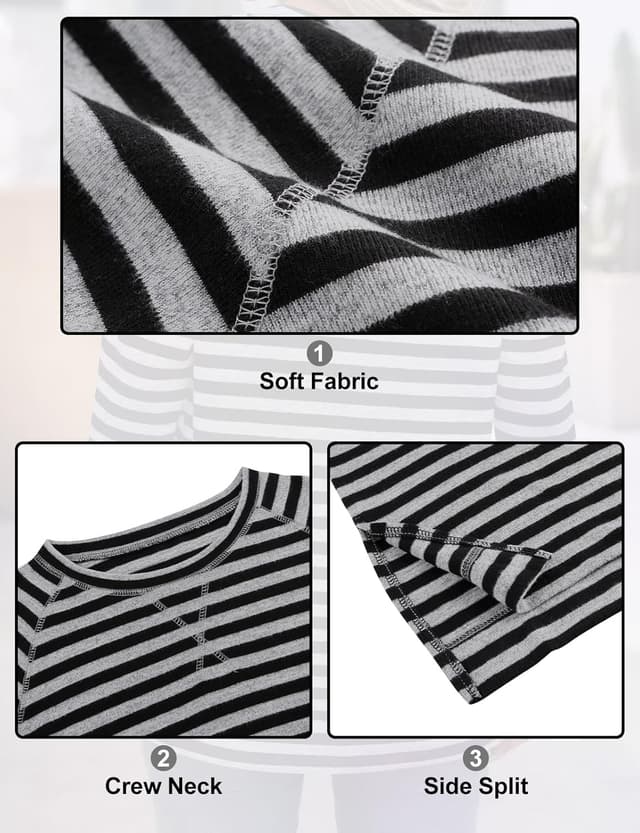 Detalle 1 de Flikity women’s striped long-sleeve crew neck sweatshirt (rayon/polyester blend) – casual tunic tops, M–XXL