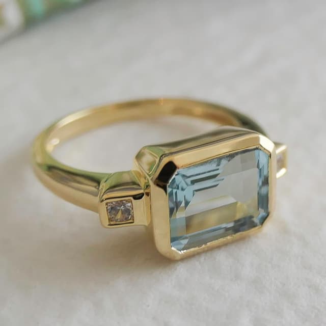 Thumbnail 6 de Blautopas Art-Deco Sterling-Silberring mit Blue Topas, Zirkonen – Größe US 9 (Ø 19)