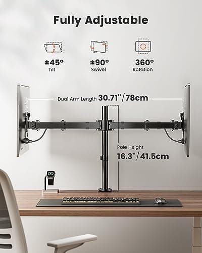 Detalle de ErGear soporte doble para 2 monitores de 13 a 32” (VESA 75x75 / 100x100) con brazo articulado y hasta 8 kg por brazo