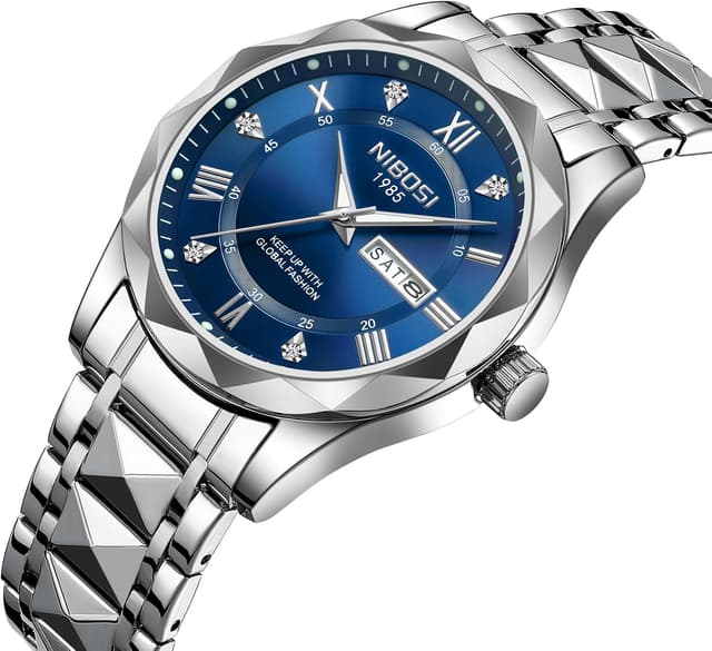 Detalle de NIBOSI Orologio da polso da uomo analogico al quarzo in acciaio inox impermeabile 3 ATM, business e casual