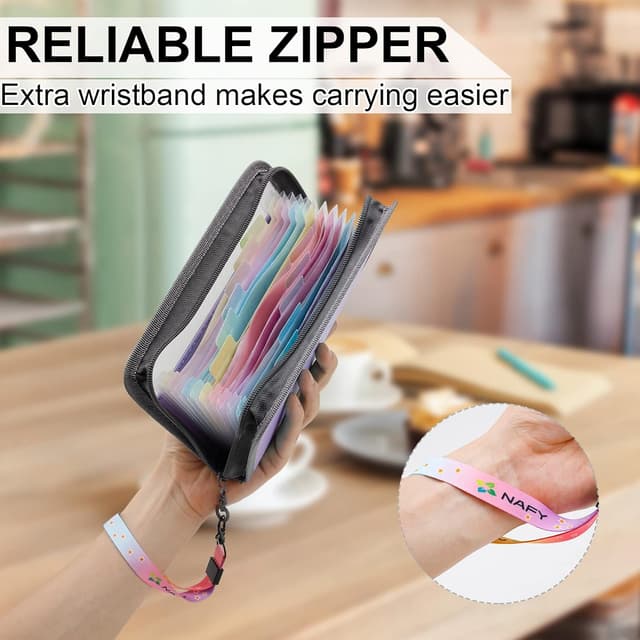 Detalle de Nafy Small Accordion File Organiser (A6, 13 pockets) with Zipper – Lilac receipt, coupon and bill wallet