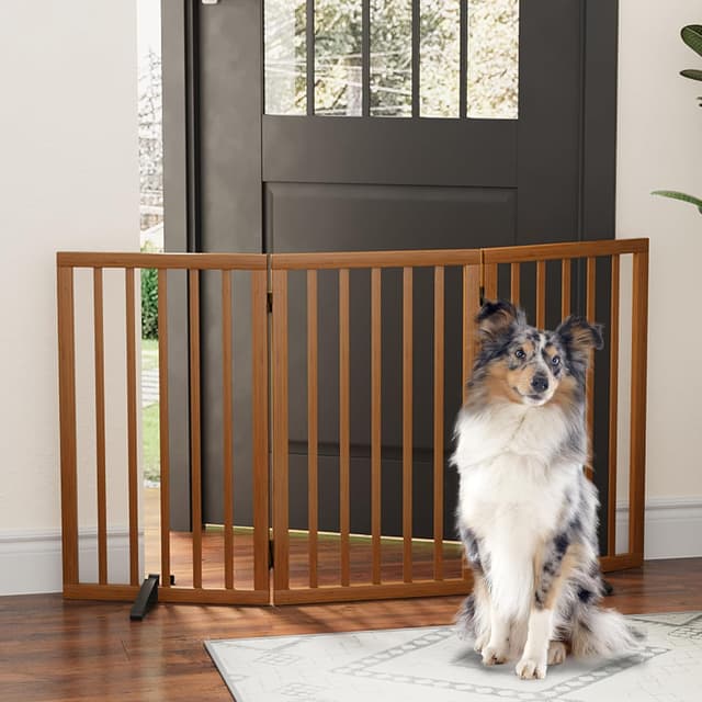 Thumbnail 6 de Tall Dog Gates for Doorways 3-Panel Walnut