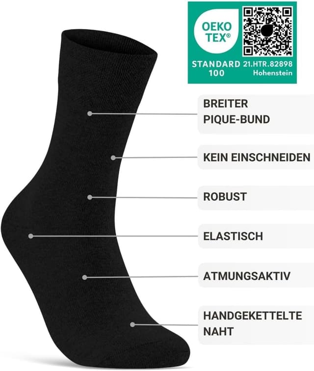 Detalle de sockenkauf24 10 Paar Diabetikersocken ohne Gummibund und ohne Naht aus Baumwolle