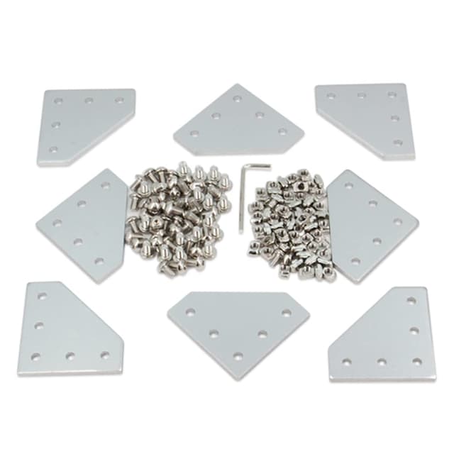 Detalle de Yeebyee 2020 Eckhalterungsplatte L (90° Außenverbindung) für 20x20-mm Aluminiumprofil, 5-Loch, mit M5 Schrauben & T-Nuten – Silber